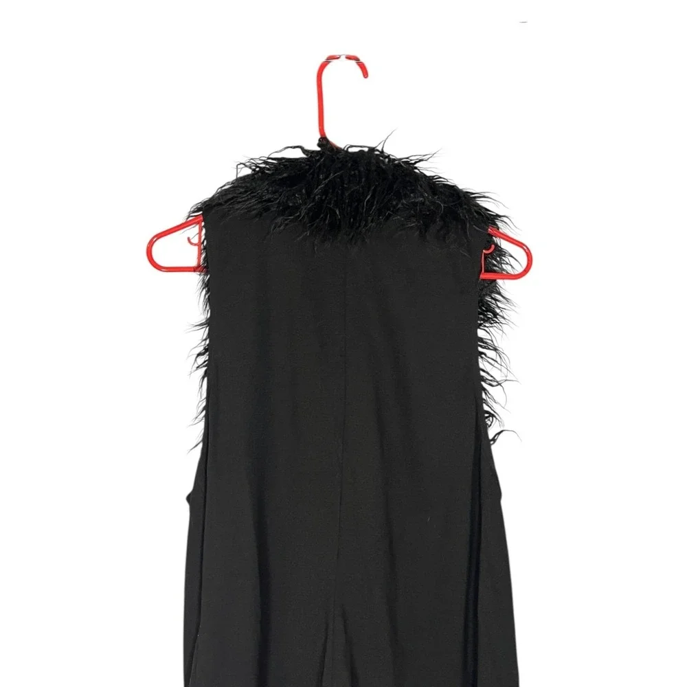 CAbi Women's Black‎ Fuzzy Front Faux Fur Vest M Asymmetrical